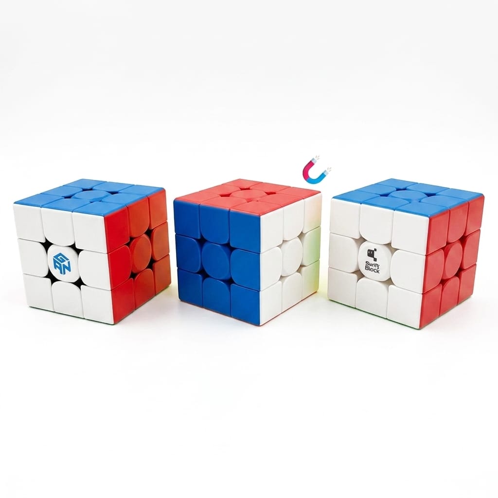 Trzy magnetyczne kostki logiczne 3x3 — GAN, MoYu i SWIFT — flagowe modele dla zaawansowanych speedcuberów