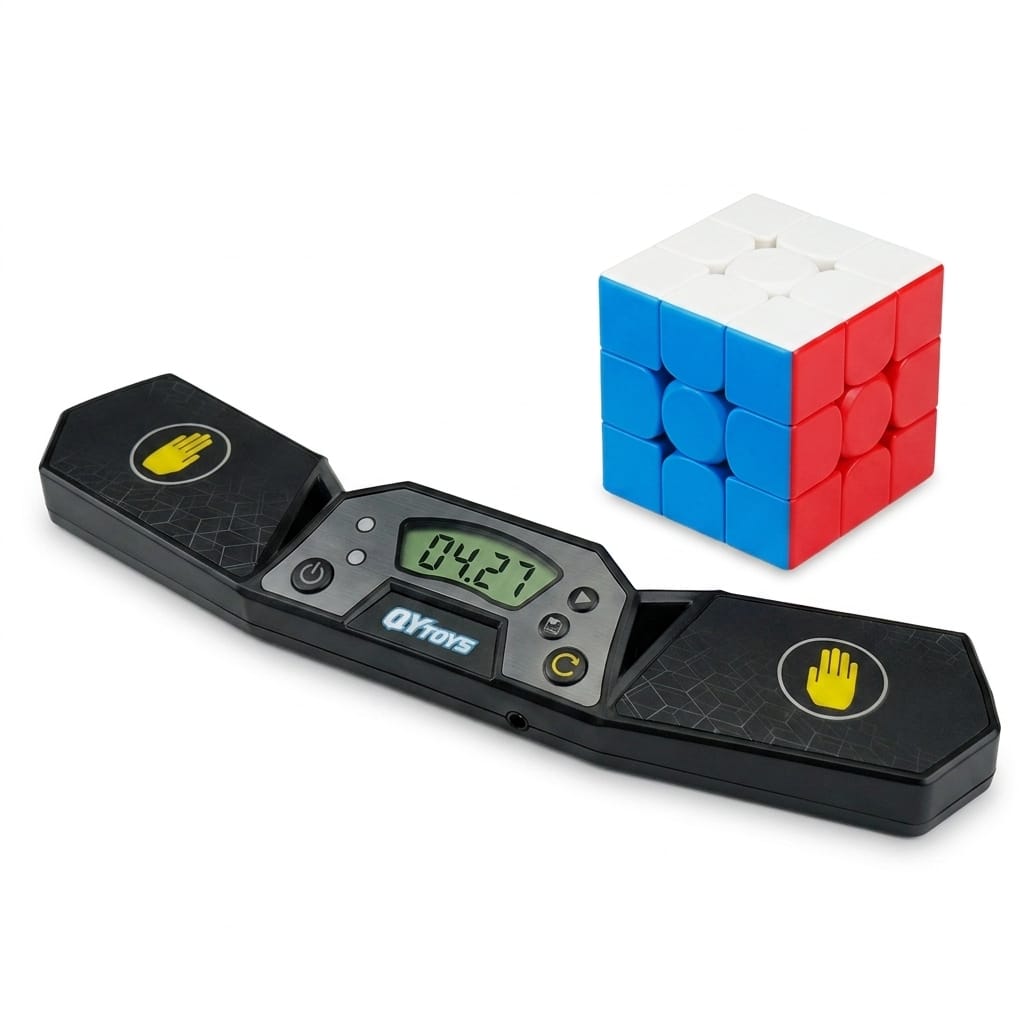 Timer WCA QYToys do układania kostek logicznych z magnetyczną kostką 3x3 MoYu — pomiar czasu w speedcubingu