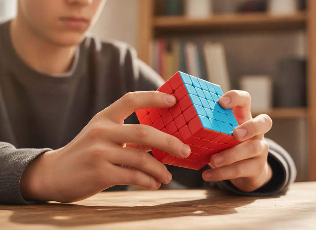 Kostka logiczna 5x5x5 MoYu w rękach podczas układania