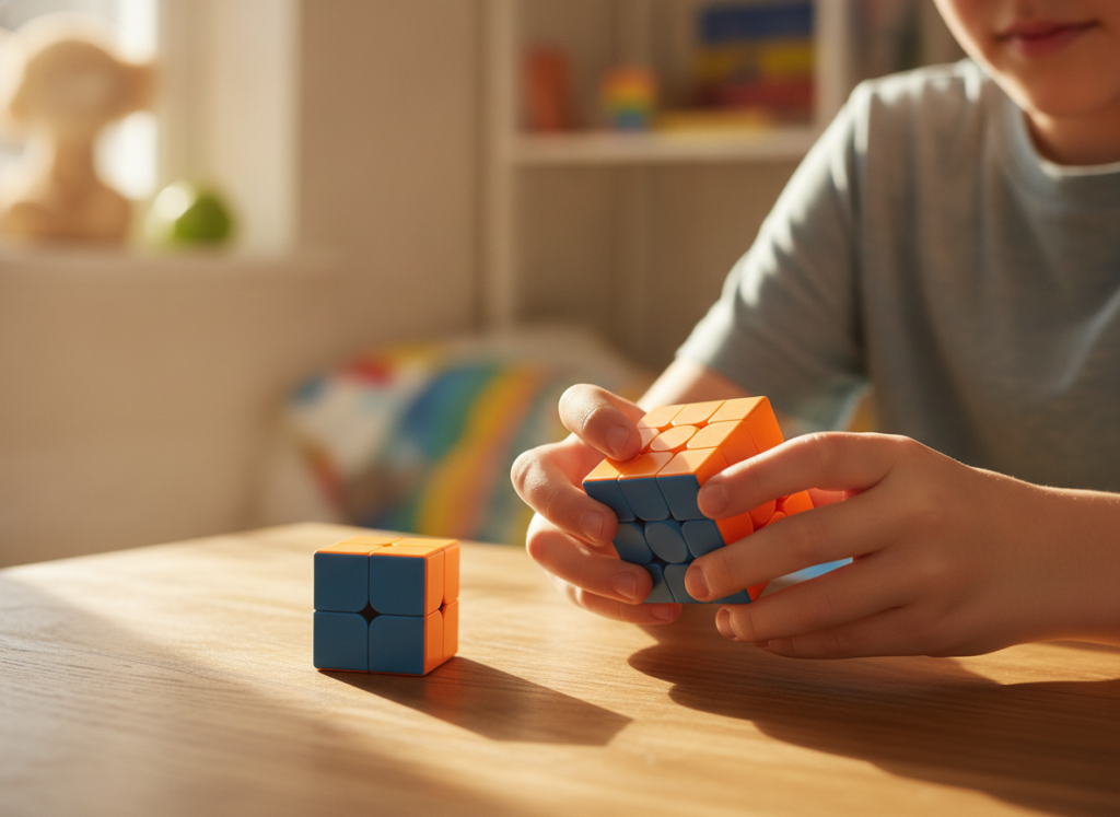 Dziecko układające kostkę logiczną MoYu 3x3 z zestawu 2x2 + 3x3